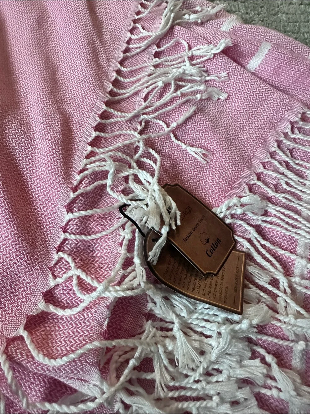 NWT Genovega Pink Turkish Cotton Towel 68x32 Fringe